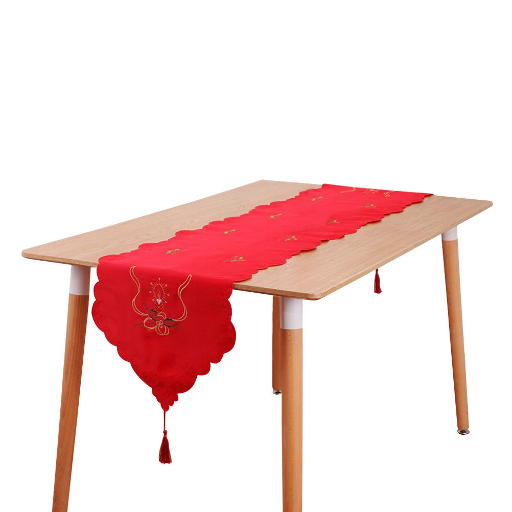 Embroidery Xmas Decorations - Christmas Embroidery Tablecloth Pattern Red Long