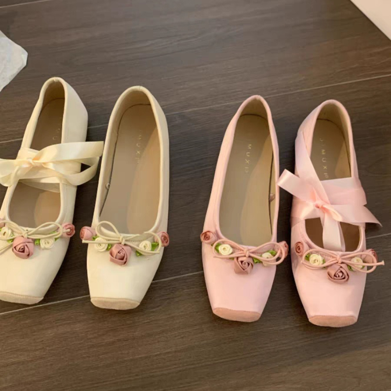 Embroidery Design Free - Women Flats Bow Marie Janes Shoes
