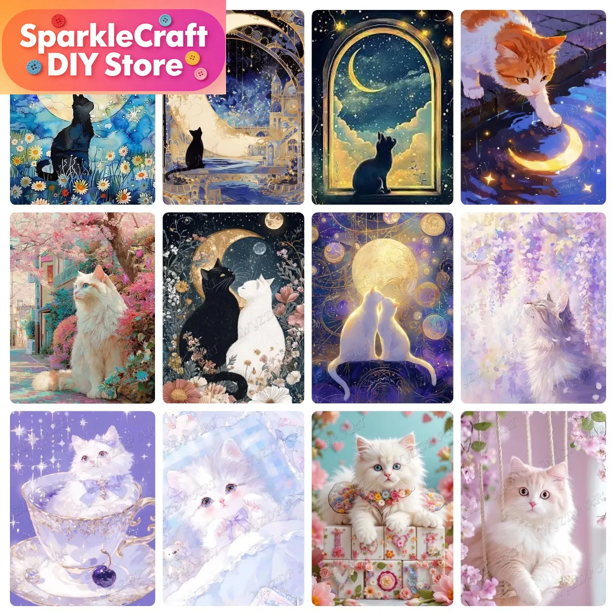 Embroidery Art - Animal Cat Moon Diamond Painting Kit