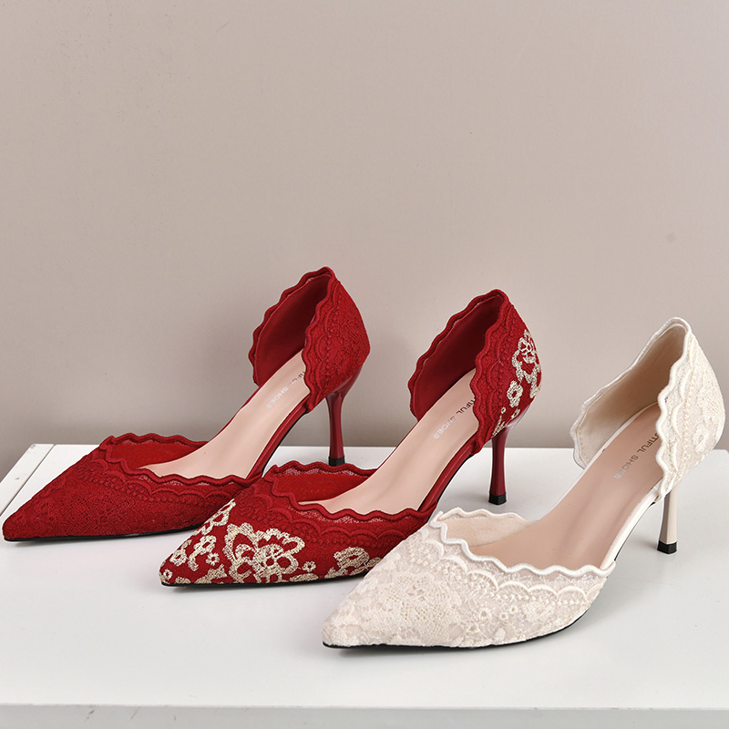 Embroidery Designer - Luxury Red White Lace Embroidery High