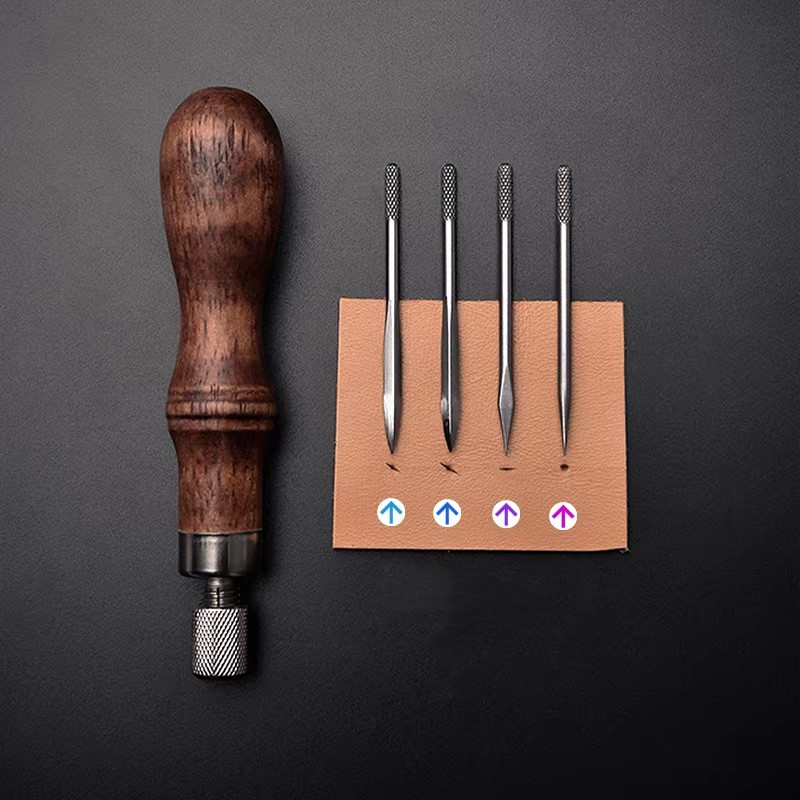 Punch Needle Handle - 4-in-1 Leather Punch Awl Set with