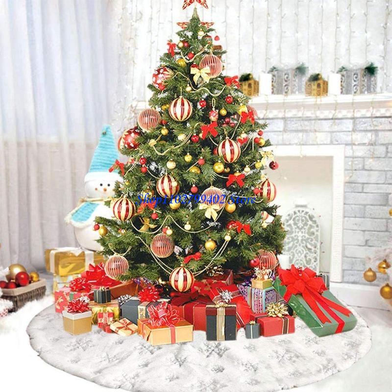 Embroidery Xmas Decorations - 547F White Plush Christmas Tree Skirt