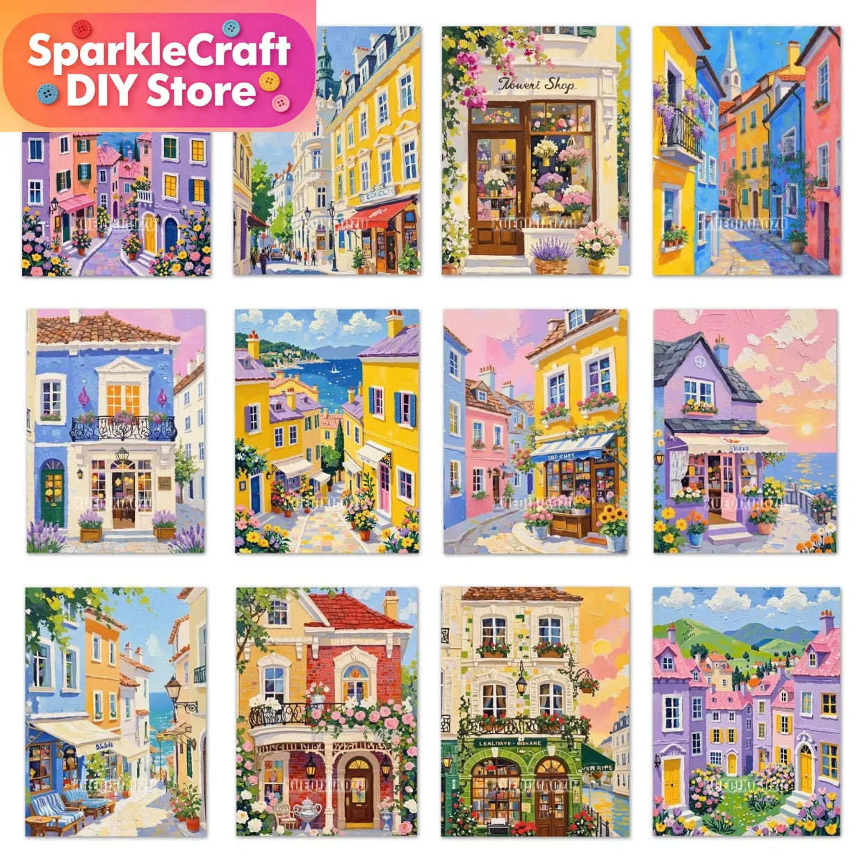 Embroidery Art - Cartoon Fairy Tale World Colorful Town