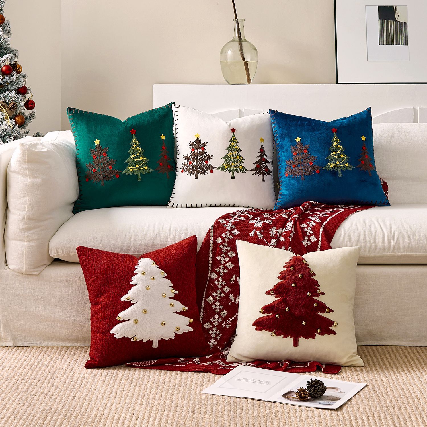 Embroidery Xmas Decorations - 1pc Embroidery Cushion Cover Christmas Pillow