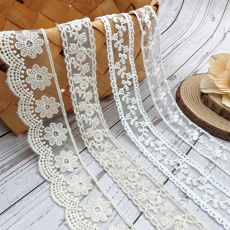 Embroidery Jersey - 3Yards/Lot Embroidery White Beige Cotton Thread