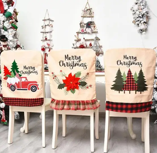 4/6/8pcs Christmas Chair Cover - Embroidery Xmas Decorations 评论和价格