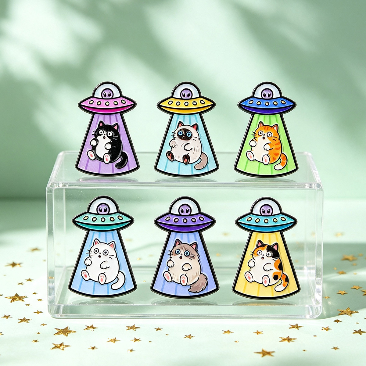 Funny UFO Alien Cat Enamel Pin - Embroidery Illustration 评论和价格