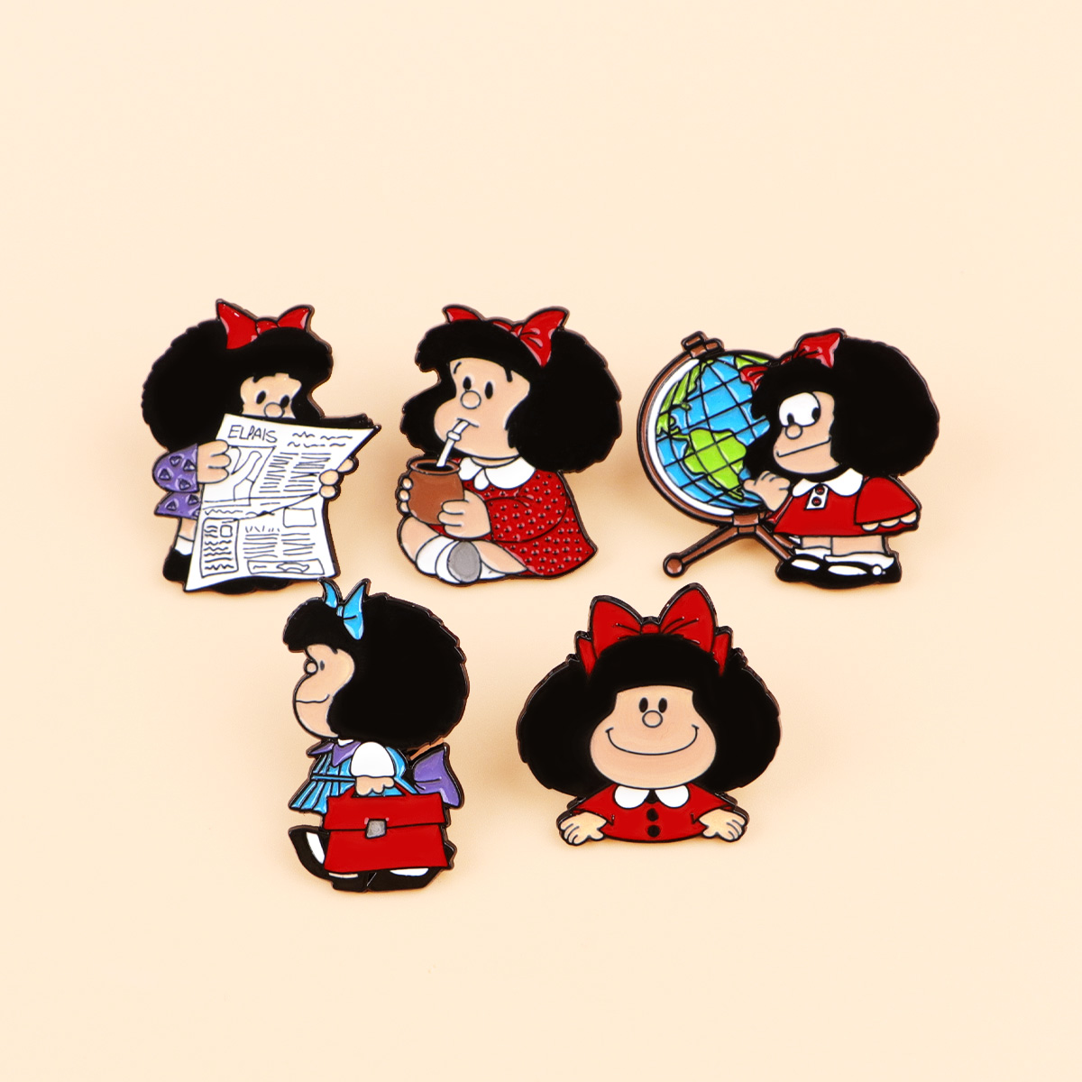 5pcs Cute Girl Enamel Pin Set  - Embroidery Illustration 评论和价格