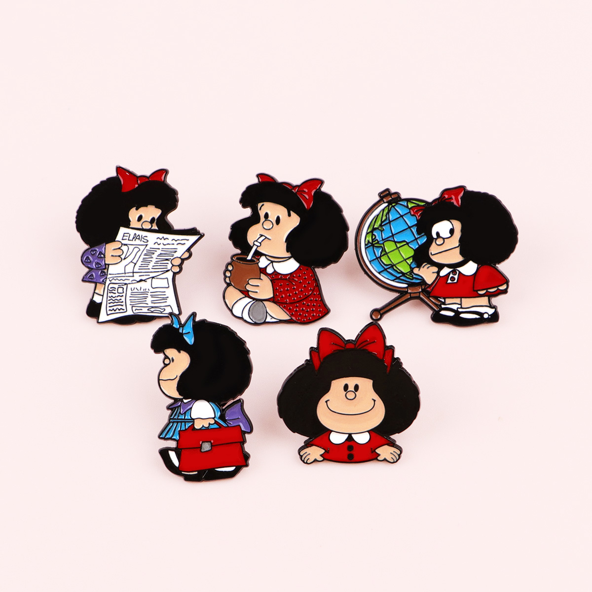 5pcs Cute Girl Enamel Pin Set  - Embroidery Illustration 评论和价格