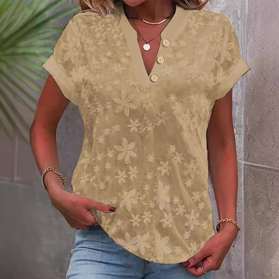 Women Floral Embroidery V Neck - Embroidery Jersey 评论和价格