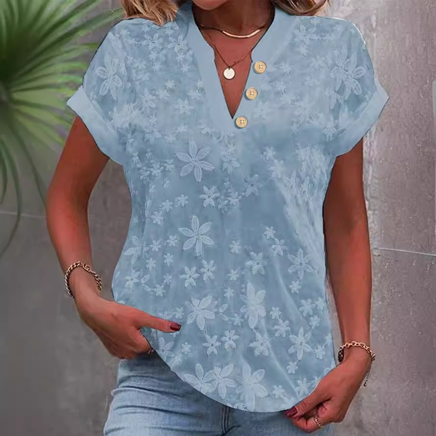 Women Floral Embroidery V Neck - Embroidery Jersey 评论和价格