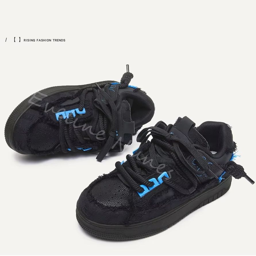 Black Frayed Raw Edge Platform - Embroidery Shoes 评论和价格