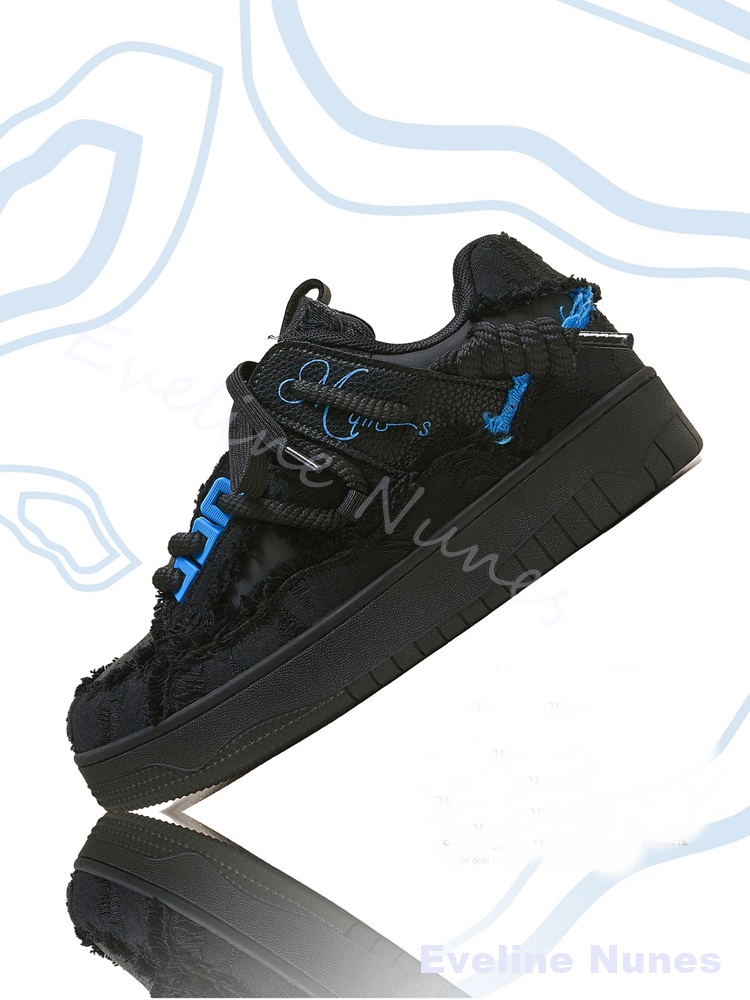 Black Frayed Raw Edge Platform - Embroidery Shoes 评论和价格