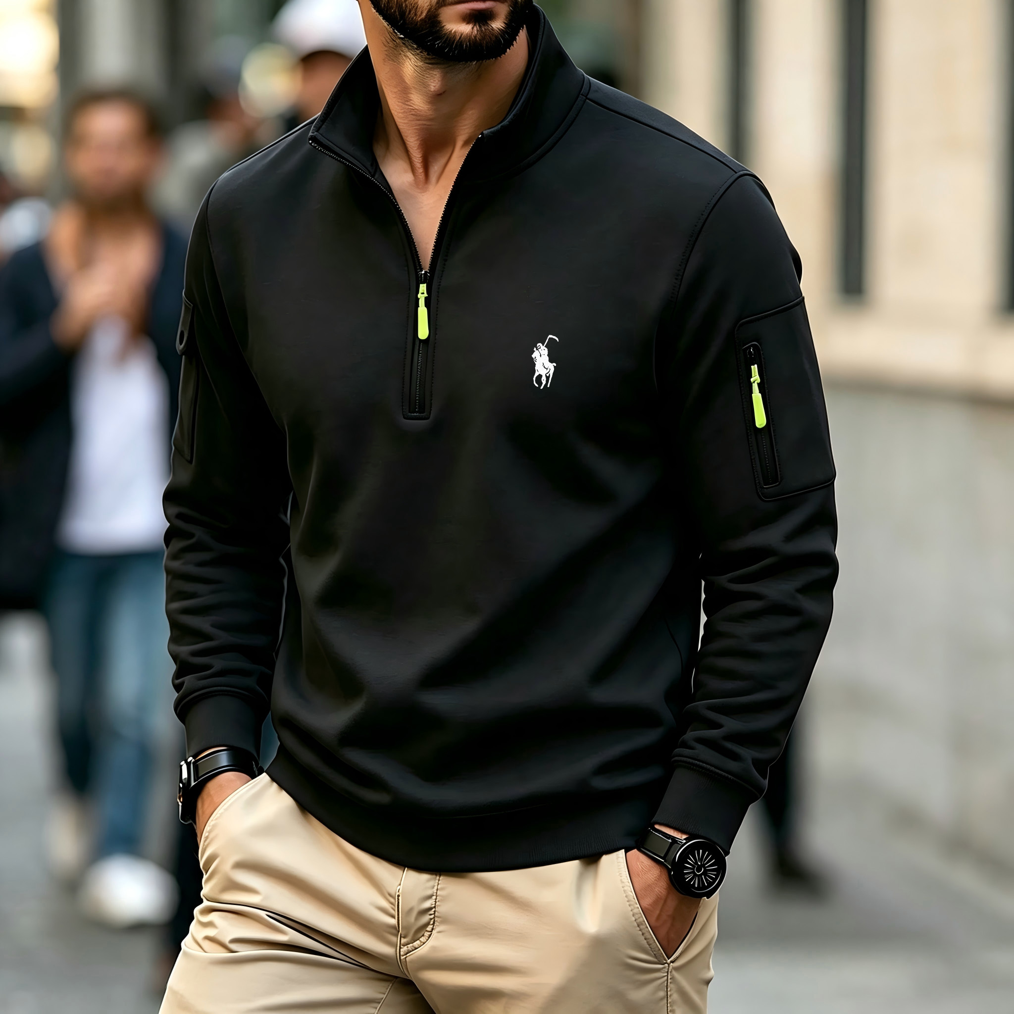 Men's Contrasting Half-Zip Sta - Embroidery Design Free 评论和价格