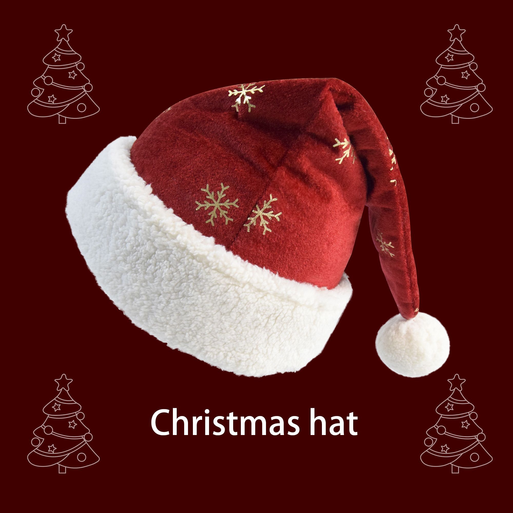 Christmas Hat Burgundy Velvet  - Embroidery Xmas Decorations 评论和价格