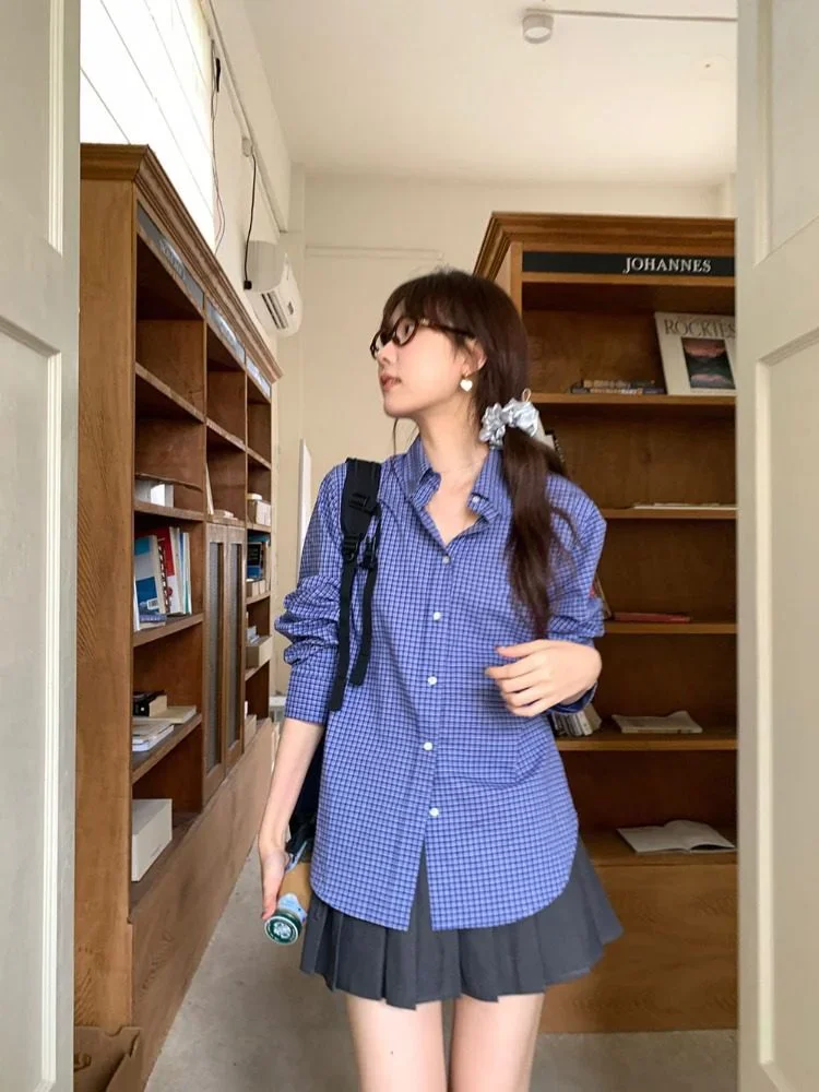 Vintage Blue Plaid Shirts for  - Embroidery Jersey 评论和价格