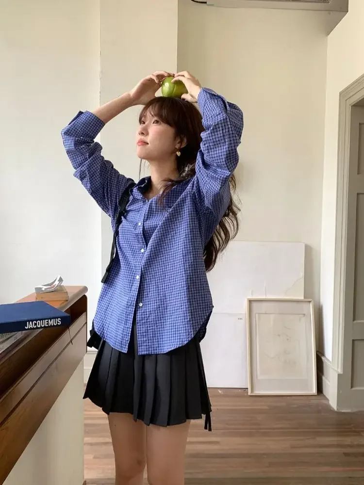 Vintage Blue Plaid Shirts for  - Embroidery Jersey 评论和价格