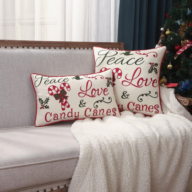 Christmas Throw Pillow Cover P - Embroidery Xmas Decorations 评论和价格