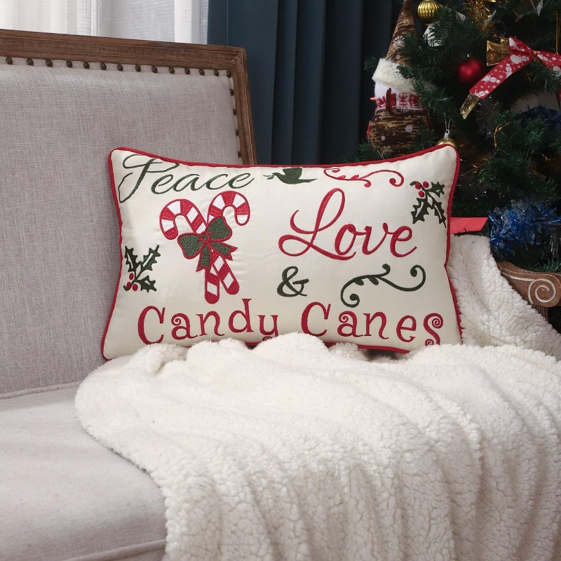 Christmas Throw Pillow Cover P - Embroidery Xmas Decorations 评论和价格