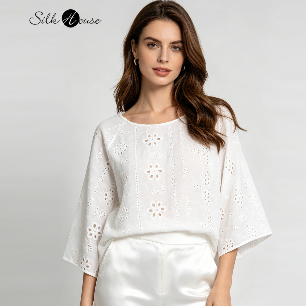 Plus Size White Hollow Embroid - Embroidery Jersey 评论和价格