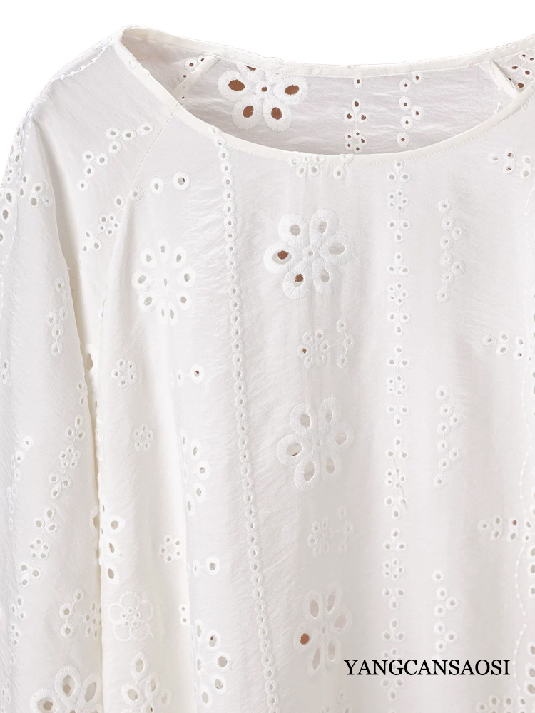 Plus Size White Hollow Embroid - Embroidery Jersey 评论和价格
