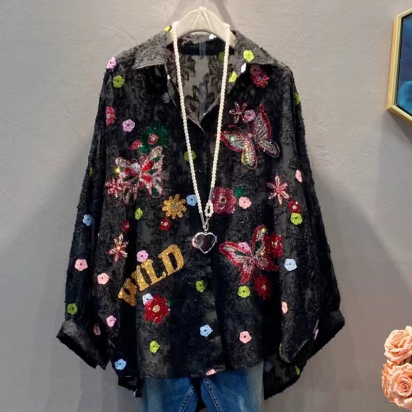 Sequined Embroidery Camisas Lo - Embroidery Class 评论和价格